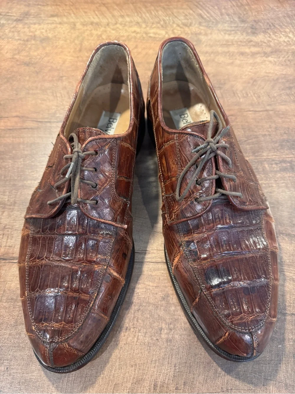 Belvedere Florence Men’s 11 M Genuine Crocodile Leather Brown Oxford Shoes Italy